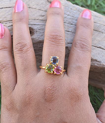 Veracity Jewelry Multi Stone Rings - Pink Tourmaline, Iolite And Peridot Ring *Wedding Rings * Rings For Girls *18K Gold Plated * Bridal Rings, Rings For Women, Birthday Gifts Ring - Vr-434 #TOP5
