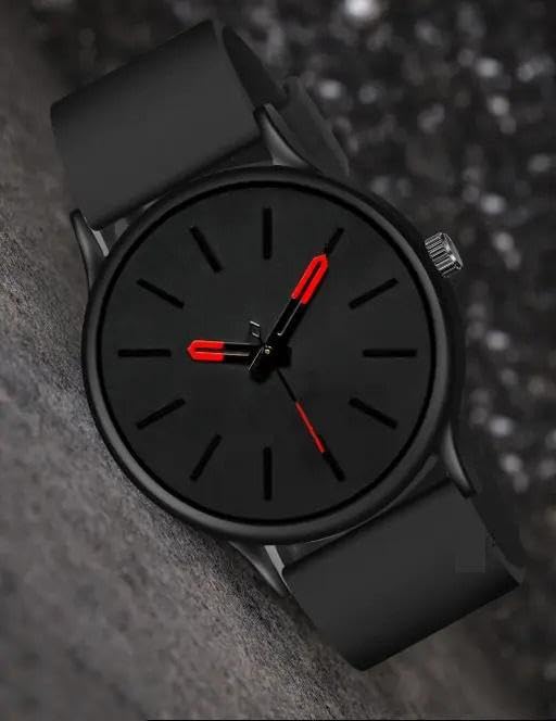 Image of Acnos Ultra-Light Minimal Black Analog Watch Minimalist Design, Rubber Strap, Business Casual