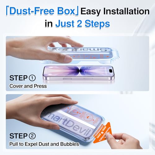 Image of SMARTDEVIL (2+2 Pack HD Clear Screen Protector for iPhone 17 with 2 Camera Lens Protectors, 9H Tempered Glass, Shatter-Resistant, SmartPull Dust & Bubble-Free Install Frame, Case-Friendly