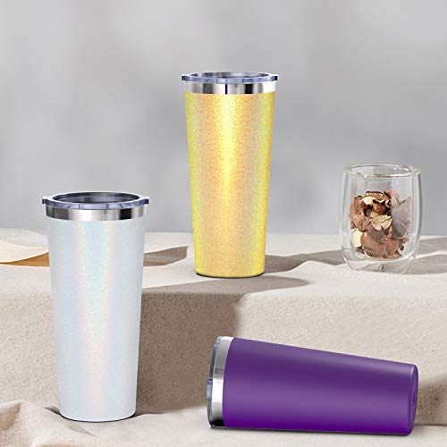 22oz Tumbler with Splash-Proof Lid, Bastwe Stainless Steel Vacuum Insulated Travel Mug Tumbler with Straw, Double Wall Coffee Mug, Thermal Cup for Hiking, Camping & Traveling (Lemon Yellow Glitter)