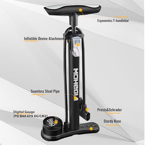 image for MOHEGIA Bike Floor Pump with Digital Gauge: Bicycle Tire Pump with Hig