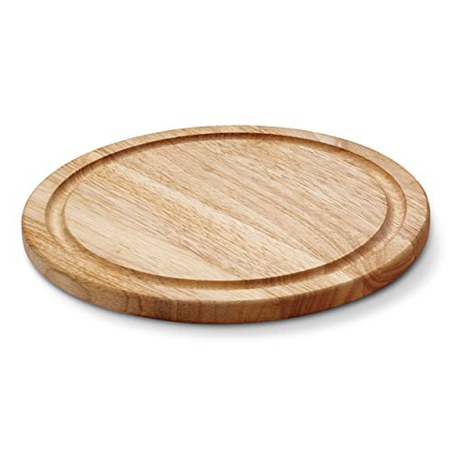 Continenta Assiette à viande avec rigole à jus en bois d'hévéa, assiette à steak, planche à viande ronde, dimensions : Ø 25 x 1,8 cm Cover