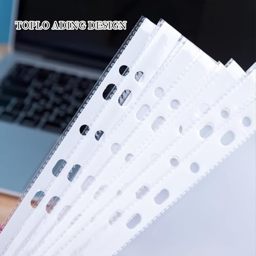 A4 Plastic Punched Punch Pockets,100 Pcs PP Pockets Binder Pouch Document Filing Bags for Easy Access 11 Holes Top Opening Poly Pockets for Ring Binder Folders - Image 3