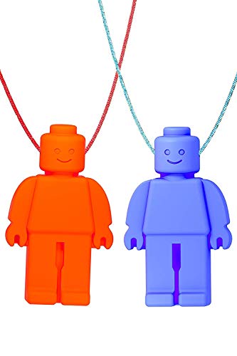 GNAWRISHING Chew Necklace (Block Buddies) 2-Pack (Red and Blue with Colored Cords) - Perfect for Autistic, ADHD, SPD, Oral Motor Children, Kids, Boys, and Girls (Tough, Long-Lasting)