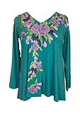 BEB Queen Purple Forest Plus Size Womens Blouse Multicolor Rhinestones, 3D Lace Embroidery, Full Sleeve, V Neck