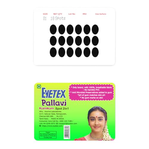 Image of Eyetex Pallavi Sticker Bindi /Pottu|Oval|Aloe Vera & Papaya Extracts|Breathable Non-Irritating Velvet Fabric|O1|Black|20 Flaps