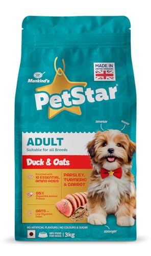 Image of Petstar Adult Dry Dog Food 3 kg, Duck & Oats, High Protein, Easy Digestion, Immunity Support, No Artificial Flavours or Added Sugar