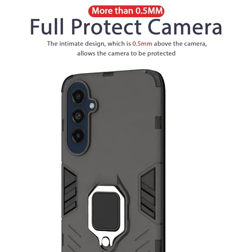 Image of Pikkme Back Cover | D5 Tough Armor Bumper | 360 Protection Case | Ring Holder Stand Case for Samsung Galaxy M55 5G / M55s 5G / F55 5G (Black)