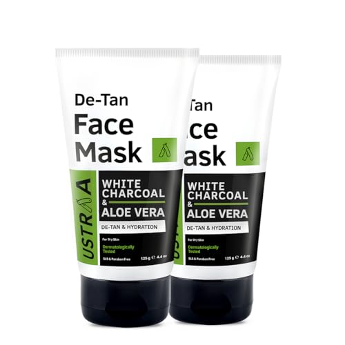 Image of Ustraa De-Tan Face Mask - Dry Skin - 125 g x 2 - Wash-off mask | For Dry Skin | with White Charcoal | Effective Tan Removal | Reduces Sun & Age-spots | No SLS, No Paraben