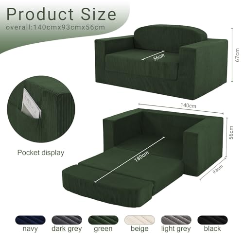 Sofá cama plegable de pana verde para recibir invitados en apartamentos compactos 4
