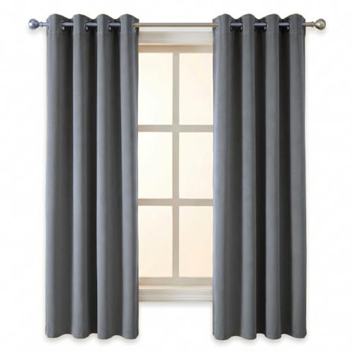 Image of 100% Blackout Window Curtains, 5 Feet, Solid Design, Faux Silk, Thermal Insulated, Noise Reducing Eyelet Door Curtain with Tie Back for Living Room & Bedroom, 115x150cm, Pack of 2 - Grey