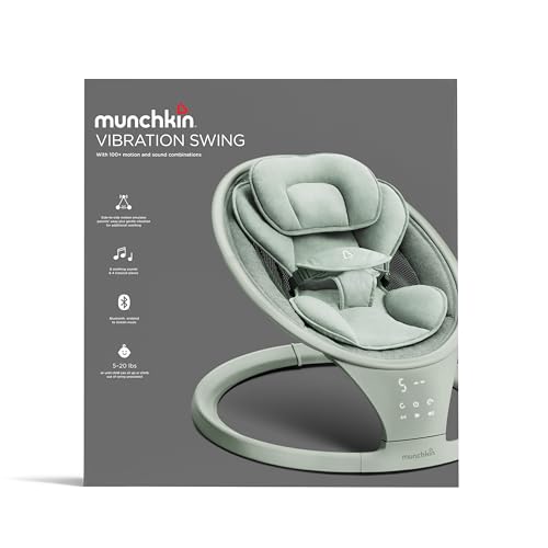 Image of Munchkin Electric Baby Swing with Vibration - Portable Swing for Newborn and Infant, Bluetooth-Enabled Smart Seat with Music, Motion, and Sounds, Sage