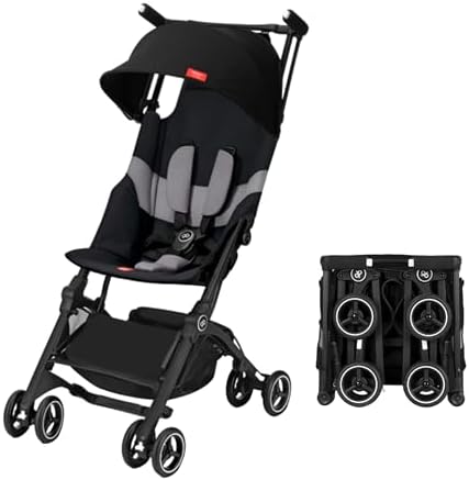 gb Pockit+ All-Terrain, Ultra Compact Lightweight Travel Stroller with Canopy and Reclining Seat in Velvet Black