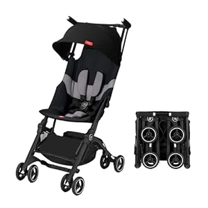 gb Pockit+ All-Terrain, Ultra Compact Lightweight Travel Stroller with Canopy and Reclining Seat in Velvet Black