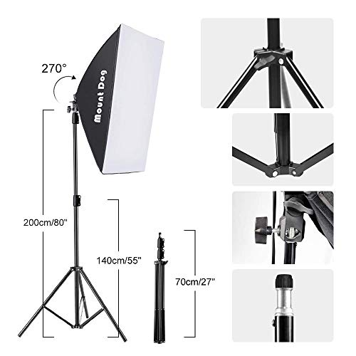 MOUNTDOG Softbox Lighting Kit 1600W Photography Professional Continuous Studio Lights Equipment with E27 5500K Bulbs and 2 Reflectors for Fashion Portrait Product Photography