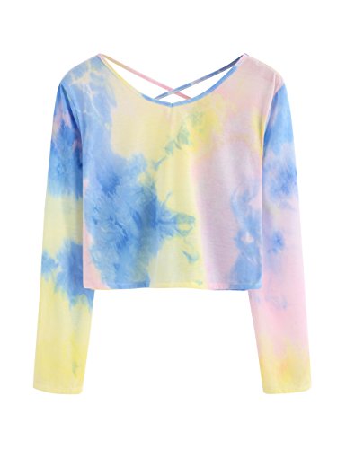 SweatyRocks Women's Tie Dye Print Crop Top T Shirt Long Sleeve Multicolor #2