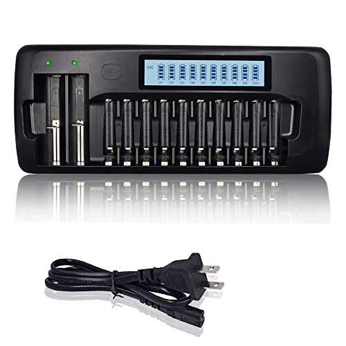 CITYORK 12 Bay LCD Universal Battery Charger for Rechargeable AA AAA NIMH NICD Batteries and 18650 18490 17670 17500 16340 Rechargeable Lithium Batteries, Fast Charger?NOT Include Battery?