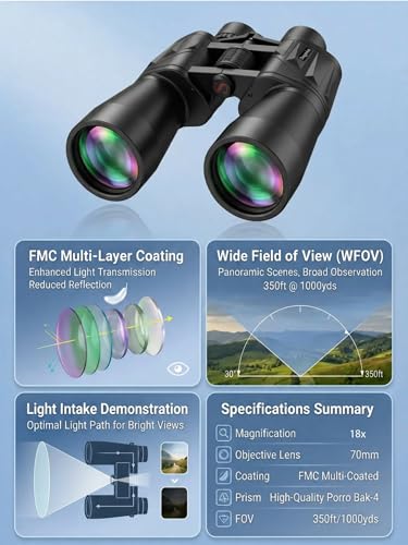Image of 18x70 Binoculars for Adults, High Power 70mm Aperture | Explore Astronomy, Stargazing, Wildlife and Coastal Views with Bright Vision for Long Distance Outdoor Observation