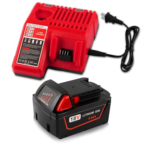 Jnfkldsb 18V 6.0Ah Replacement for Milwaukee 18V Battery and 48-11-1840 Charger Combo (Not Made in Milwaukee)