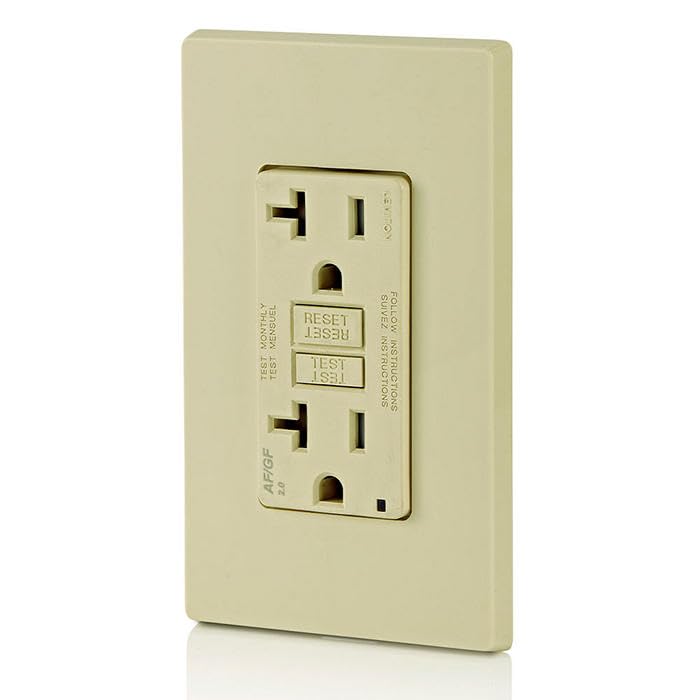 Image of Leviton Dual-Function AFCI /GFCI Outlet, 20 Amp, Self Test, Tamper-Resistant with LED Indicator Light, Protection from Both Electrical Shock and Electrical Fires in One Device, AGTR2-I, Ivory