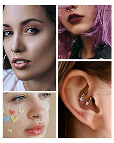 Jewseen Heart Septum Ring 16g Clear CZ Jewelry for Daith, Cartilage, Helix, Nose, Conch, Tragus Piercing - Hoop Earring for Women Men2
