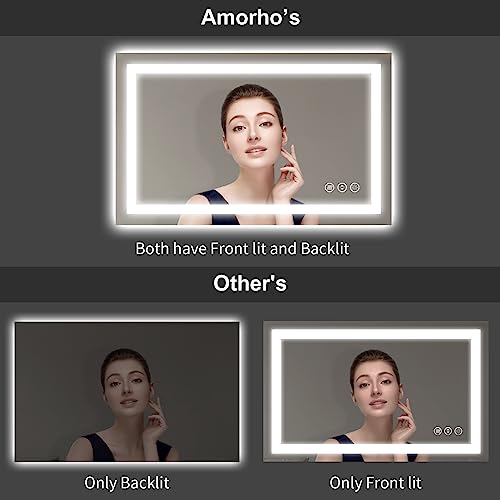 Amorho LED Mirror for Bathroom 24" X30" with Front Light and Backlit, Stepless Dimmable, Shatter-Proof, Memory, 3 Colors, Wall Mount (Horizontal/Vertical)