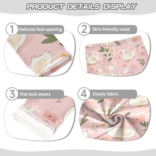 Cute White Ducks Girls' Leggings Toddler Doodles Flowers Pink Kids Yoga Pants Dance Active Tights 4T3