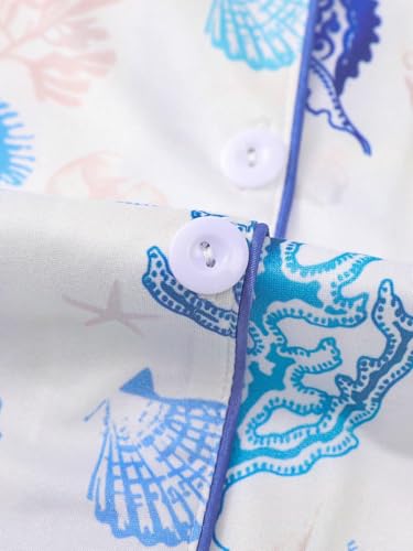 Women's 2 Piece Summer Ocean Print Pajama Sets Starfish Shell Sleepwear Short Sleeve Nightwear Soft Lounge Sets3