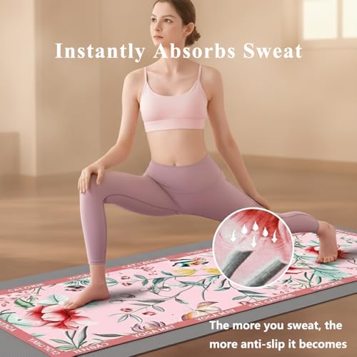 The Ultimate Grip Yoga Mat Towel for Women | Zero-Slip Natural Rubber Backing | 72"x26.7" Absorbent Suede Microfiber Pro-Grade Hot Yoga Towel | 1mm Ultra-Thin & Foldable for Pilates, Travel (Floral) by Yagizaai - Image 5