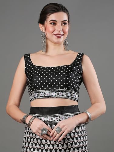 Image of SAREE MALL Women's Ajrak Block Print Dola Silk Saree With Unstitched Blouse Piece