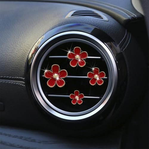 Image of 4 Pieces Daisy Flower Air Vent Clip Car Air Freshener Charm Colorful Car Interior Accessories for Girls Women（Red）