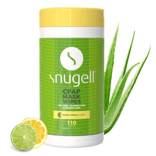 Snugell Citrus Scented CPAP Mask Wipes 110 Count 100% Soft Cotton Lint-Free Alcohol-Free Skin-Safe Formula with Aloe Vera Easy-Open Canister for Cleaning CPAP Masks Tubes and Devices
