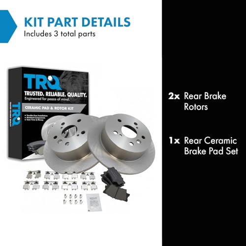 Image of TRQ Rear Ceramic Brake Pad and Rotor Set | For 12-17 Toyota Camry 13-18 Lexus ES300h 13-18 Lexus ES350 13-18 Toyota Avalon