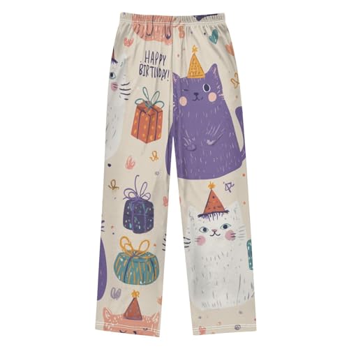 Cat Happy Birthday Boys Long Pants Soft Trousers Elastic Waist Kids Lounge Bottoms with Pockets S-XL2