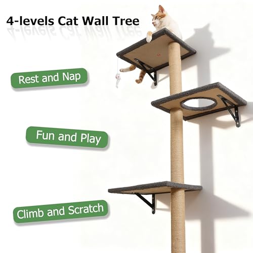 Árbol para gatos de pared 73 pulgadas sisal 4 niveles miniatura 6