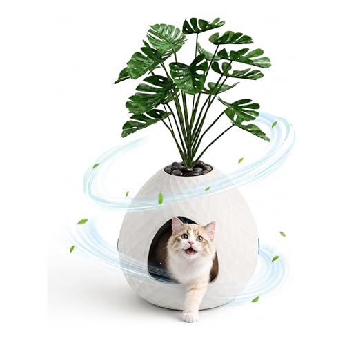 KFY Cat Litter Box Hidden Cat Litter Box Enclosure with Faux Plant & Pebbles Vented for Odor Control Easy to Assemble & Clean with Removable Planter Top Suitable for Living Room Bedroom Corner