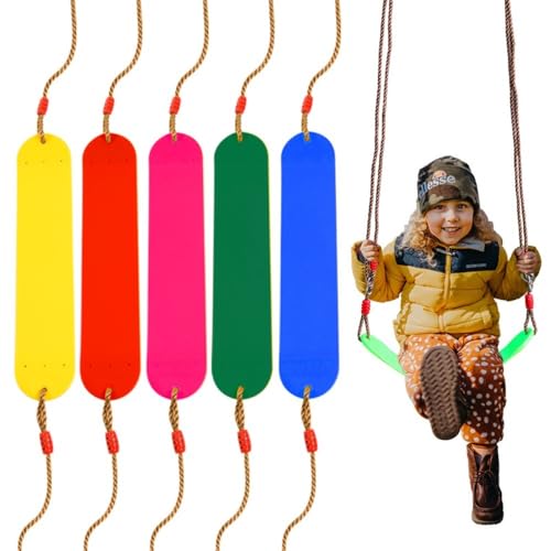 Outdoor Swing Set with Adjustable Rope and Curved Board Child's Indoor and Outdoor Playground Swing Accessories, Perfect for Backyard Entertainment (Khaki)
