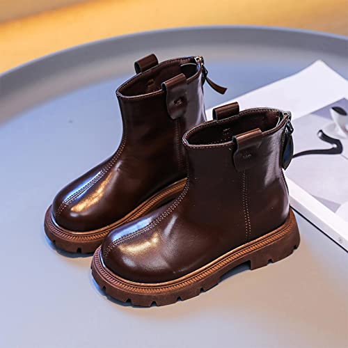 Winter Children Ankle Boots Kids Girls Flat Soles Thick Soles Non Slip Zipper Warm Casual Comfortable Dress Booties (Brown, 6-7 Years Little Child)2