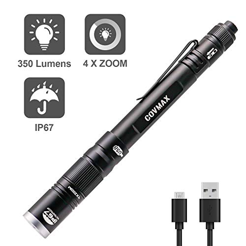 Rechargeable Pen Light Flashlight IP67 Waterproof with Pocket Clip 4-Zoom able, Prefect Pocket