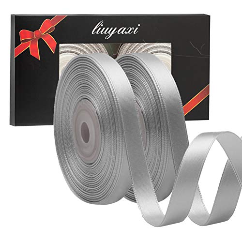 Image of Solid Color Double Faced Silver /Grey Satin Ribbon 3 /8 inch X 50 Yards, Ribbons Perfect for Crafts, Wedding Decor, Bow Making, Sewing, Gift Package Wrapping and More