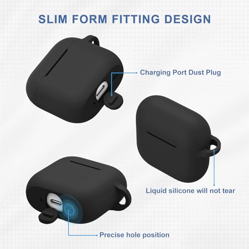 Image of Tobfit Case for AirPods 4 Case Cover 2024 with Lanyard & Keychain, Soft Silicone Protective Case for Apple AirPods 4th Generation, Full Protection, Support Wireless Charging - Black