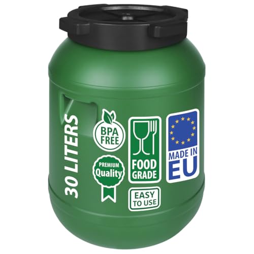 F & R Kleines Fass 30 Liter aus HDPE zur Aufbewahrung I Futtertonne Pferd I Wassertank Weithalsfass mit Deckel I Wasserfass I Sauerkrautfass I Gurkenfass Gärfass I Maischefass