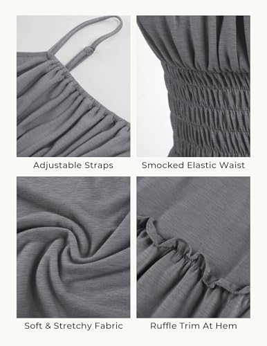 GRACE KARIN Women's Summer Maxi Dress 2026,Smocked Ruched Bust Sundress with Adjustable Straps & Pockets Gray XL — view 5