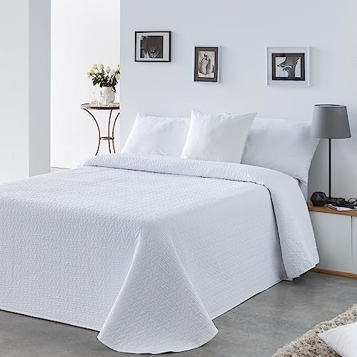 VIALMAN Colcha Bouti Lisa Alba 04 para Cama de Matrimonio de 180 y 200 cm | Colcha Blanca Cama 180 | Tamaño Colcha 270 x 270 cm, Colcha Color Blanco