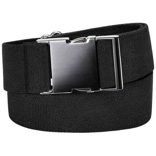 SANSTHS Mens Belt Quick Release, Unisex Adventure Belt with Heavy Duty Seat belt Buckle, Elastic Nylon Web Black White