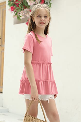 Image of Haloumoning Girls Crew Neck T Shirts Peplum Babydoll Tops Tees 4-15 Years | Girls T-Shirts, Casual Loose Tunic Tops, Cute Ruffle T Shirts, Short Sleeve Shirts, Long Sleeve Blouse