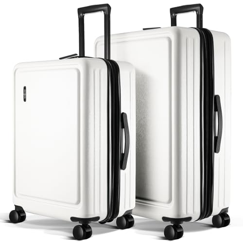 Image of Luggage Sets 2 Piece, 24 Inch Suitcase and 28 Inch Luggage with Spinner Wheels, Durable Hard Shell Suitcase Set, Expandable Travel Suitcases with Wheels, White