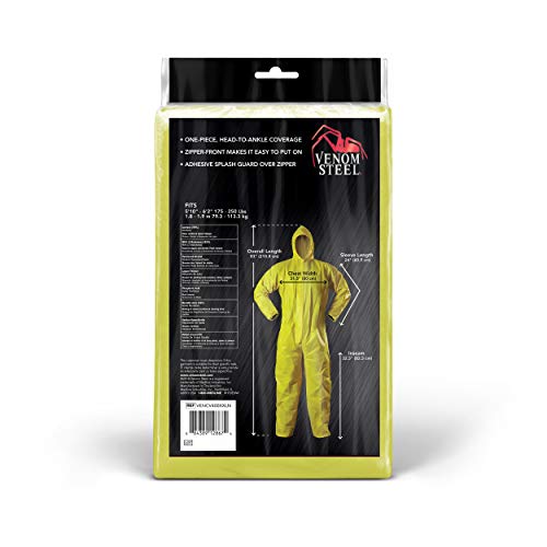 Image of Venom Steel Disposable Chemical Splash Industrial Coverall, Hooded, Elastic Wrist and Ankles, Yellow (XXL)