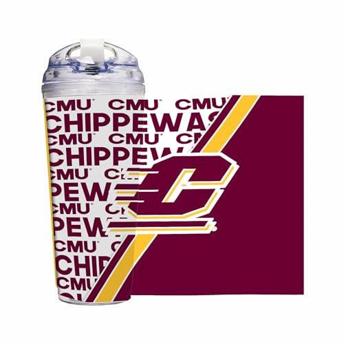 Rico Industries NCAA Central Michigan Chippewas Standard 24oz Acrylic Tumbler with Hinged Lid, Officially Licensed Double Wall Tumbler with Straw
