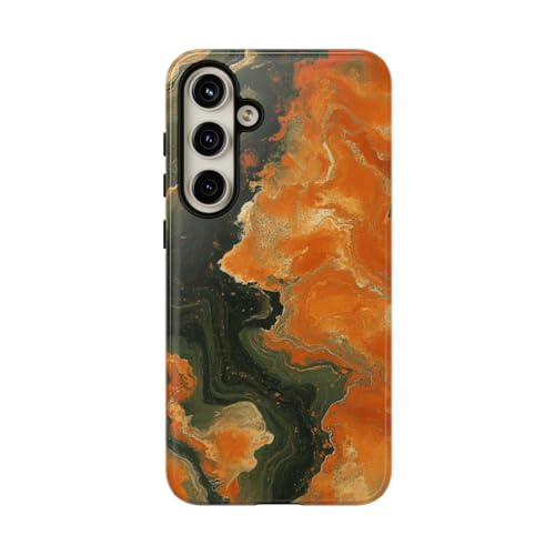 Coque Samsung S24 Plus motif abstrait orange et vert olive protection rigide brillante